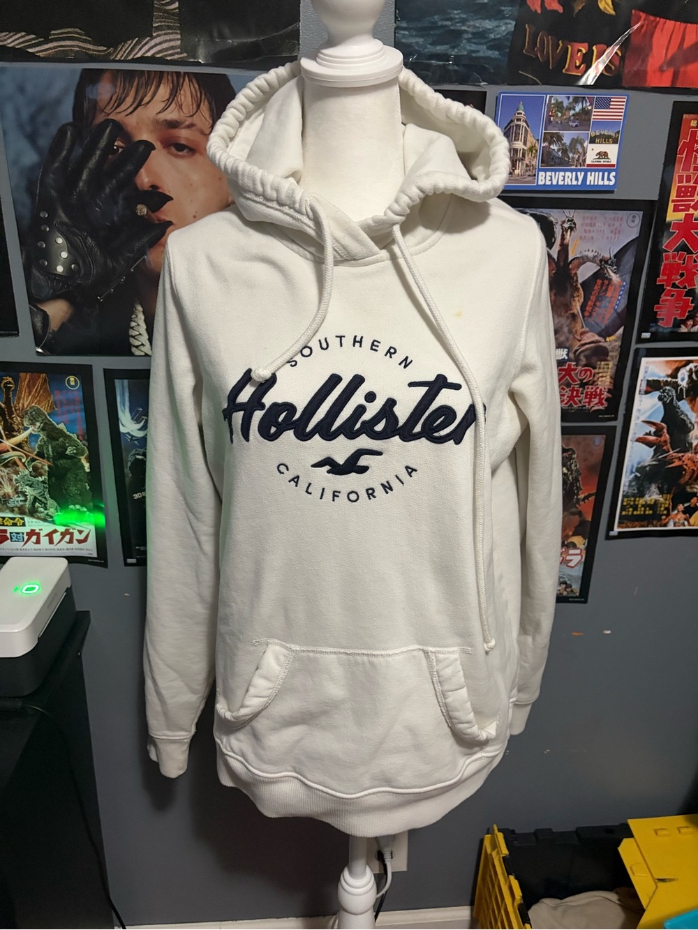 Hollister Cream Pullover Hoodie with Navy Logo